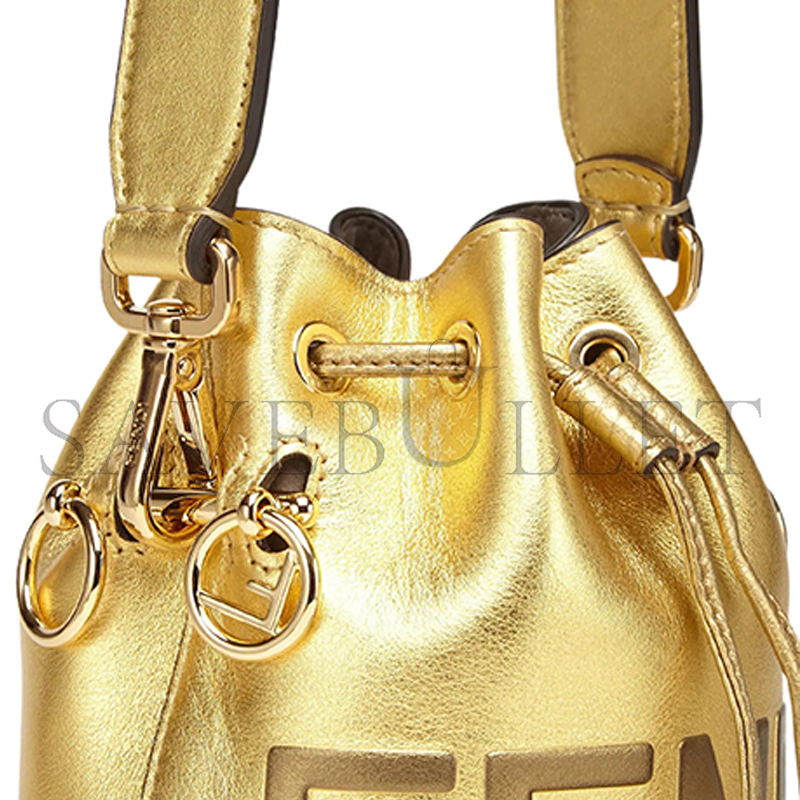 F**di mon tresor mini leather bucket bag in gold 8bs010ak61f1gnn (18*12*10m)